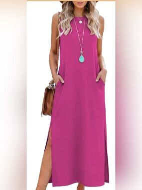 Sleeveless Magenta Maxi Dress with Side Slits